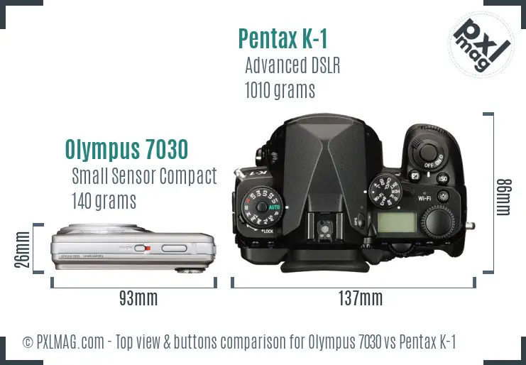 Olympus 7030 vs Pentax K-1 top view buttons comparison