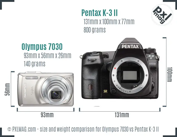 Olympus 7030 vs Pentax K-3 II size comparison