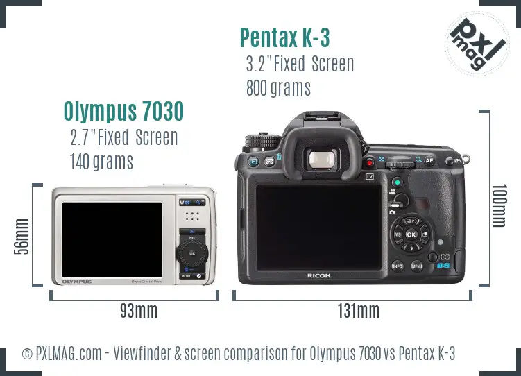 Olympus 7030 vs Pentax K-3 Screen and Viewfinder comparison
