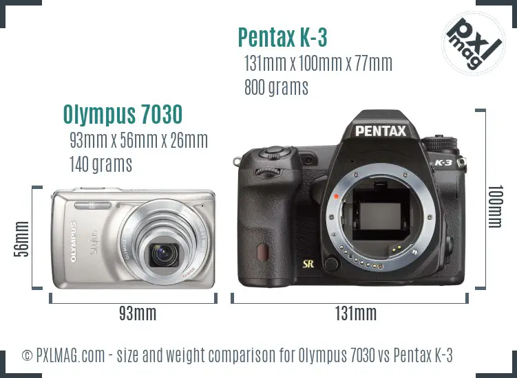 Olympus 7030 vs Pentax K-3 size comparison