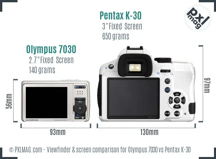 Olympus 7030 vs Pentax K-30 Screen and Viewfinder comparison