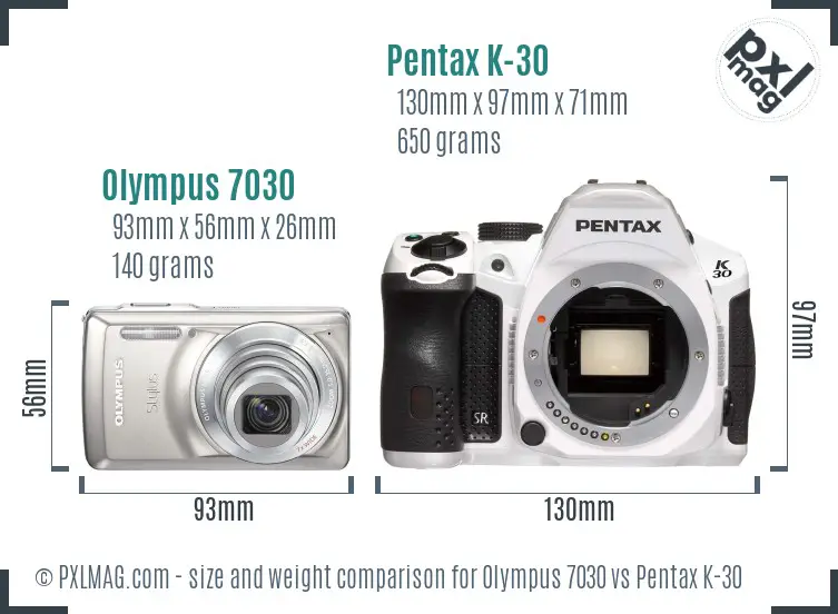 Olympus 7030 vs Pentax K-30 size comparison