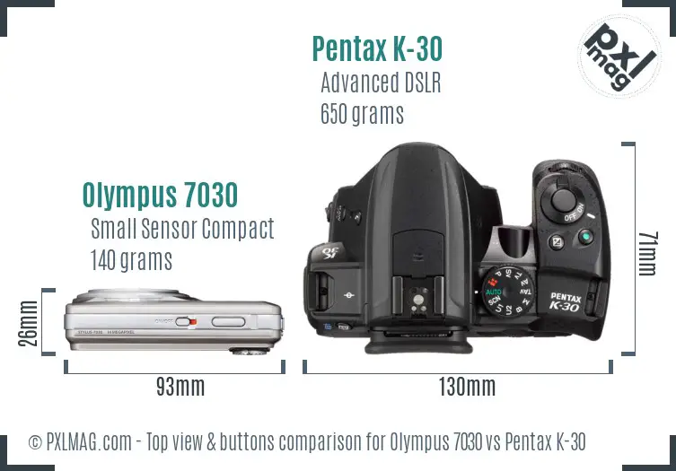 Olympus 7030 vs Pentax K-30 top view buttons comparison