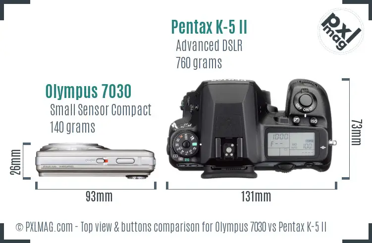 Olympus 7030 vs Pentax K-5 II top view buttons comparison