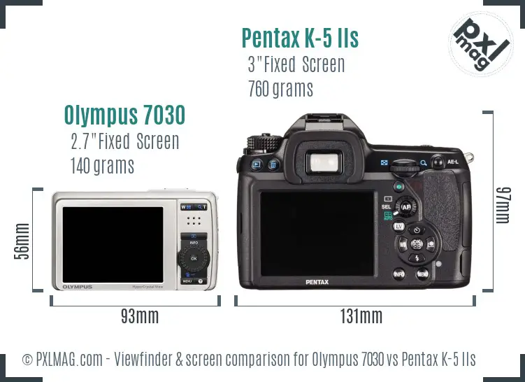 Olympus 7030 vs Pentax K-5 IIs Screen and Viewfinder comparison