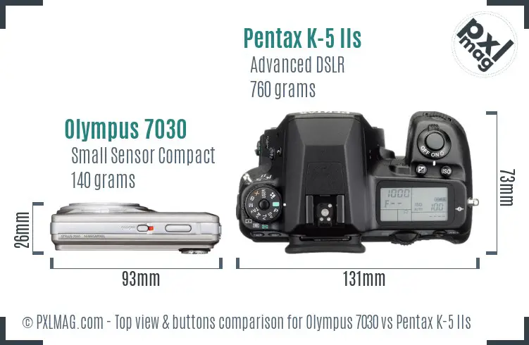 Olympus 7030 vs Pentax K-5 IIs top view buttons comparison