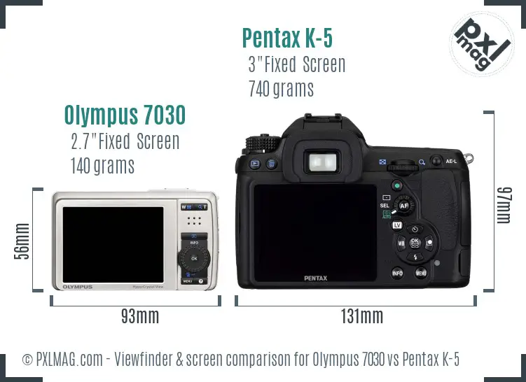 Olympus 7030 vs Pentax K-5 Screen and Viewfinder comparison