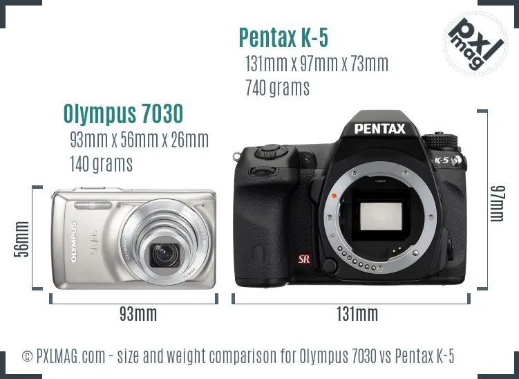 Olympus 7030 vs Pentax K-5 size comparison