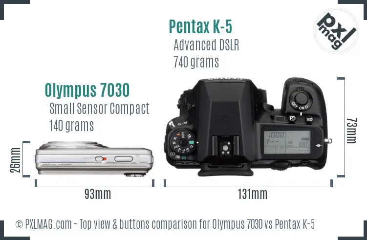 Olympus 7030 vs Pentax K-5 top view buttons comparison