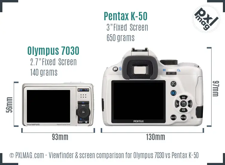 Olympus 7030 vs Pentax K-50 Screen and Viewfinder comparison