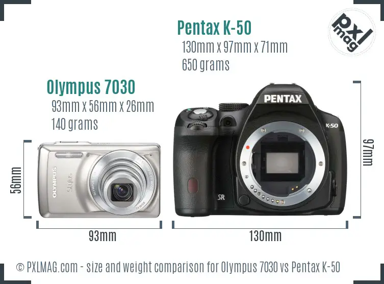 Olympus 7030 vs Pentax K-50 size comparison