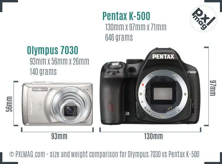 Olympus 7030 vs Pentax K-500 size comparison
