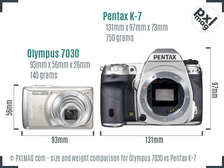 Olympus 7030 vs Pentax K-7 size comparison