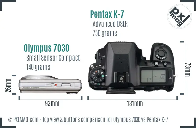 Olympus 7030 vs Pentax K-7 top view buttons comparison