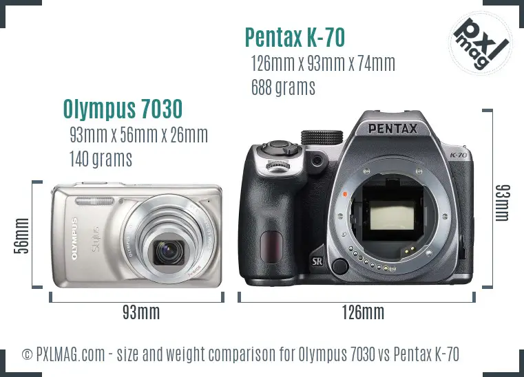 Olympus 7030 vs Pentax K-70 size comparison