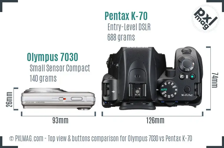 Olympus 7030 vs Pentax K-70 top view buttons comparison