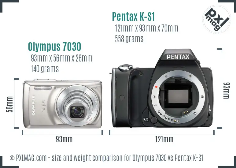 Olympus 7030 vs Pentax K-S1 size comparison