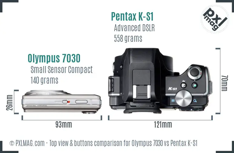 Olympus 7030 vs Pentax K-S1 top view buttons comparison