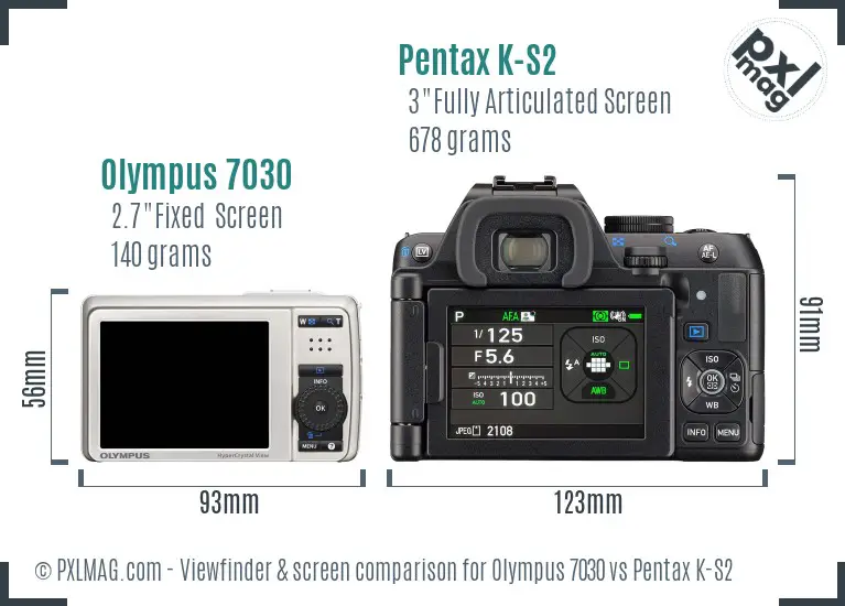 Olympus 7030 vs Pentax K-S2 Screen and Viewfinder comparison