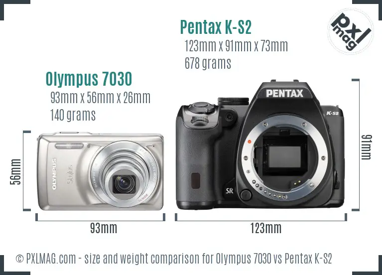 Olympus 7030 vs Pentax K-S2 size comparison