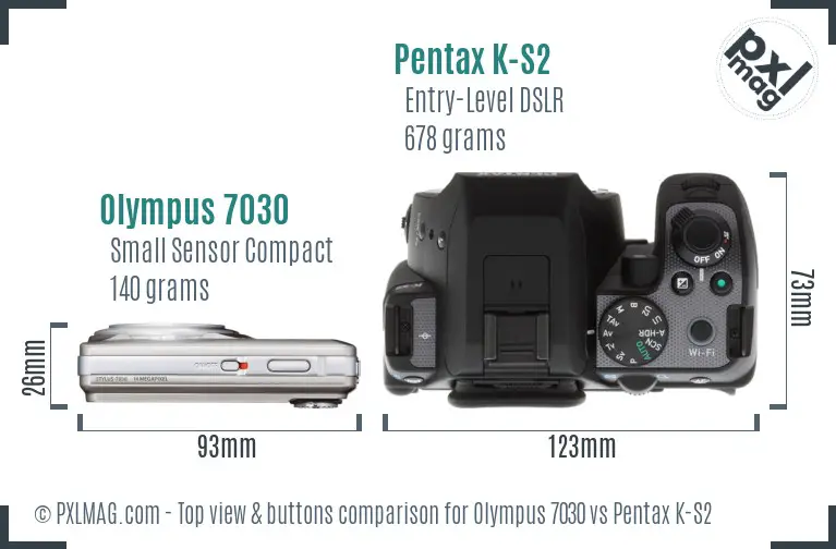 Olympus 7030 vs Pentax K-S2 top view buttons comparison