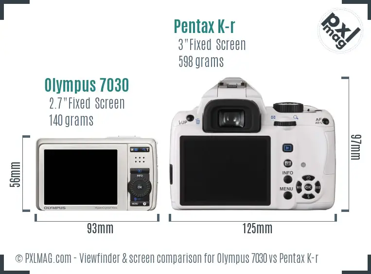 Olympus 7030 vs Pentax K-r Screen and Viewfinder comparison