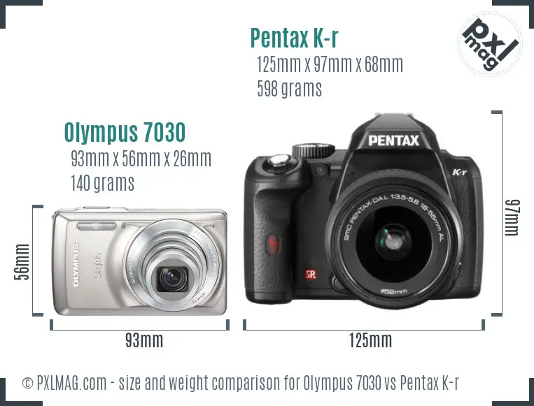 Olympus 7030 vs Pentax K-r size comparison