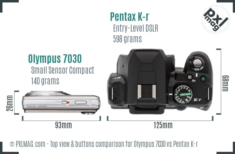 Olympus 7030 vs Pentax K-r top view buttons comparison