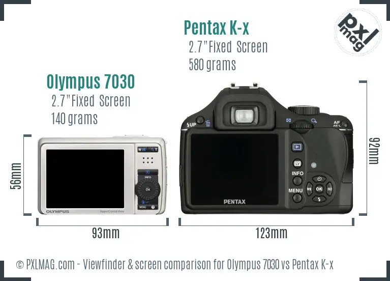 Olympus 7030 vs Pentax K-x Screen and Viewfinder comparison