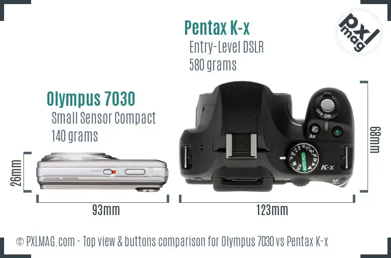 Olympus 7030 vs Pentax K-x top view buttons comparison