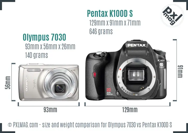 Olympus 7030 vs Pentax K100D S size comparison