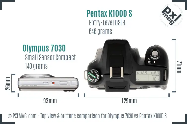 Olympus 7030 vs Pentax K100D S top view buttons comparison