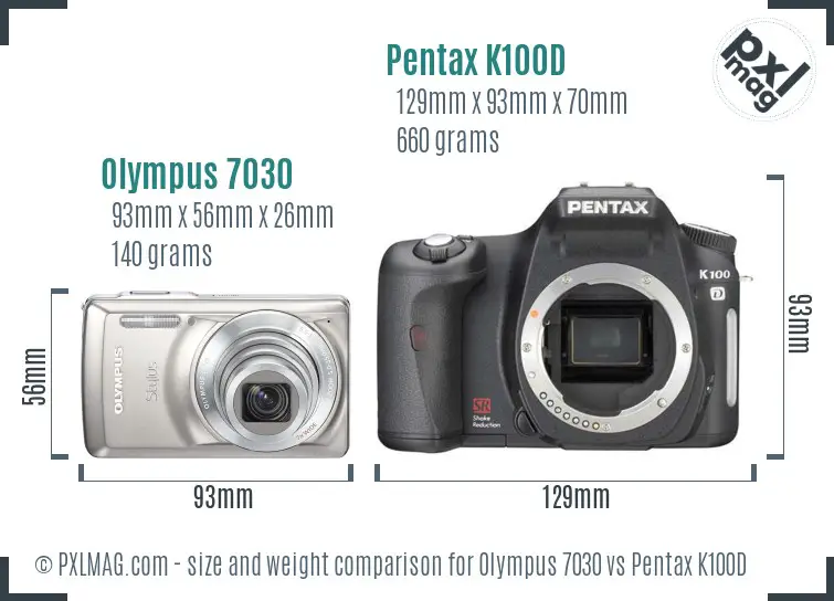 Olympus 7030 vs Pentax K100D size comparison