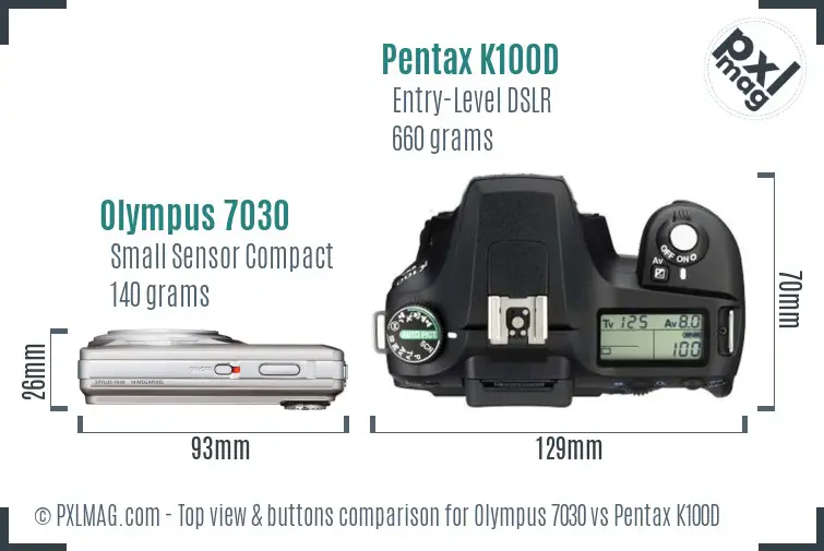Olympus 7030 vs Pentax K100D top view buttons comparison