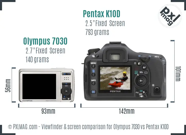 Olympus 7030 vs Pentax K10D Screen and Viewfinder comparison