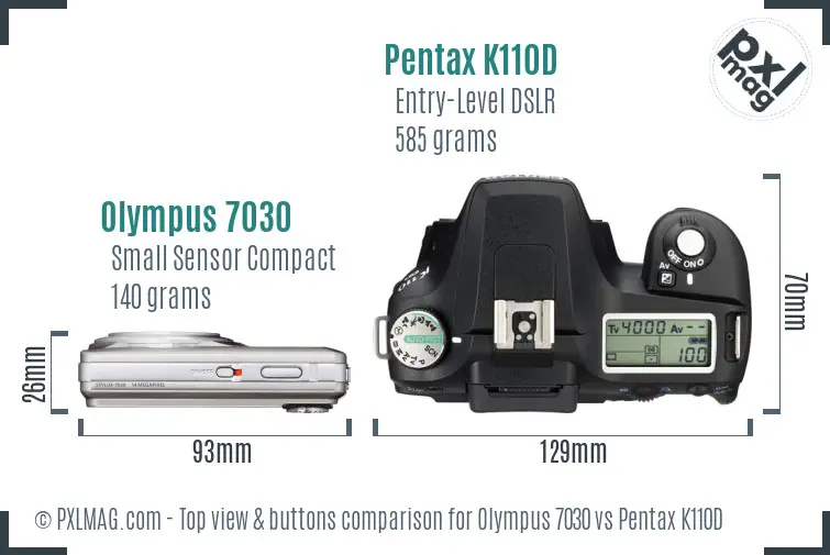 Olympus 7030 vs Pentax K110D top view buttons comparison