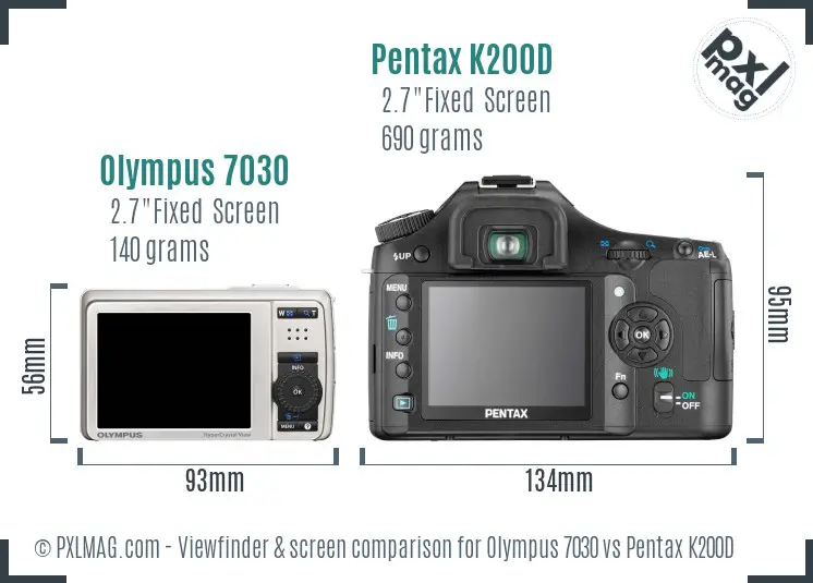 Olympus 7030 vs Pentax K200D Screen and Viewfinder comparison