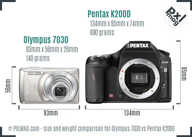 Olympus 7030 vs Pentax K200D size comparison