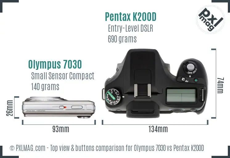 Olympus 7030 vs Pentax K200D top view buttons comparison