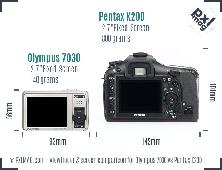 Olympus 7030 vs Pentax K20D Screen and Viewfinder comparison