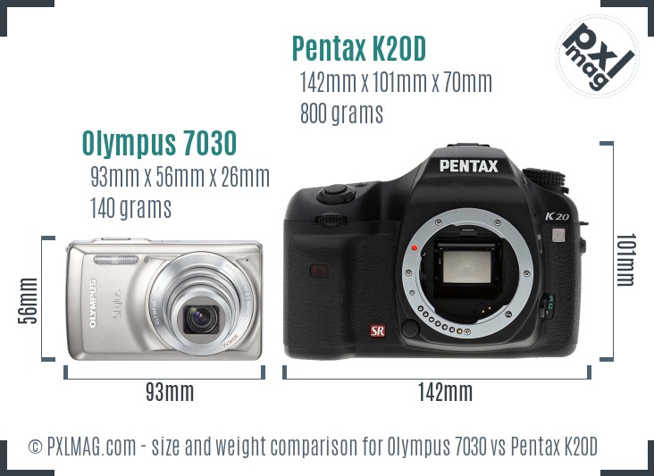 Olympus 7030 vs Pentax K20D size comparison