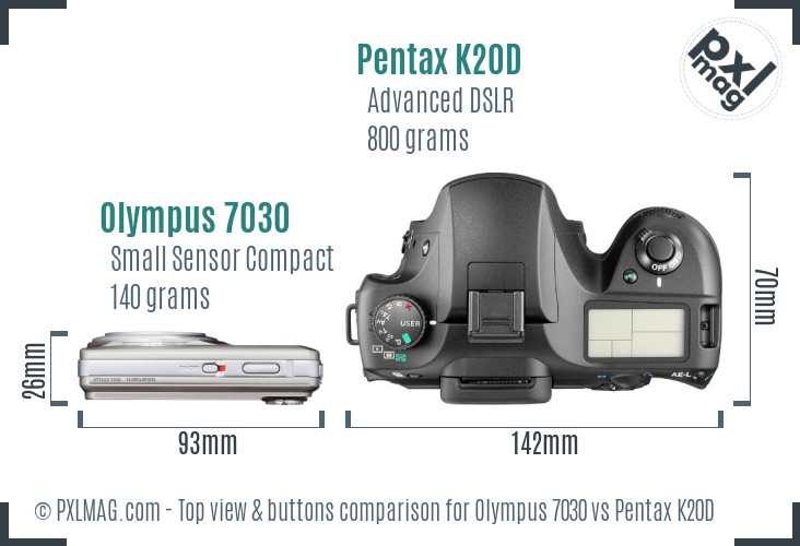 Olympus 7030 vs Pentax K20D top view buttons comparison