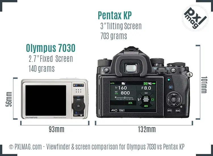 Olympus 7030 vs Pentax KP Screen and Viewfinder comparison