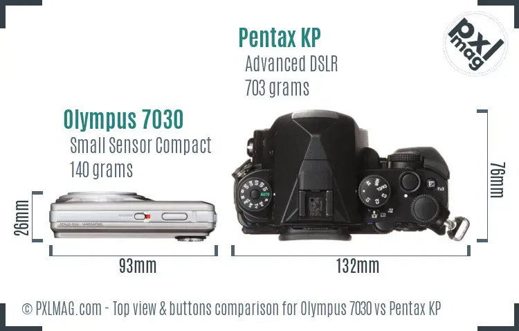 Olympus 7030 vs Pentax KP top view buttons comparison