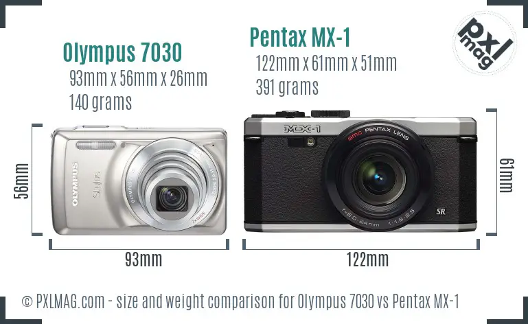 Olympus 7030 vs Pentax MX-1 size comparison