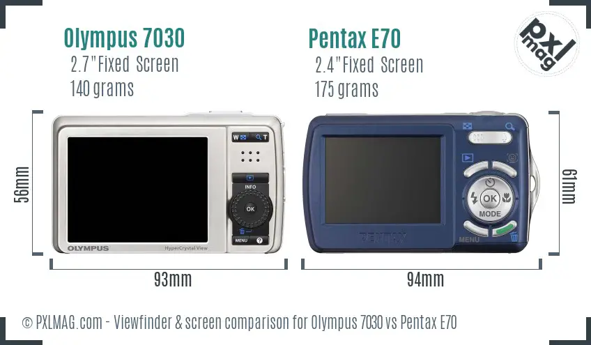 Olympus 7030 vs Pentax E70 Screen and Viewfinder comparison