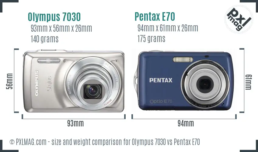 Olympus 7030 vs Pentax E70 size comparison