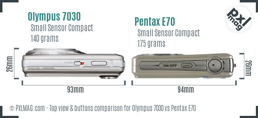 Olympus 7030 vs Pentax E70 top view buttons comparison