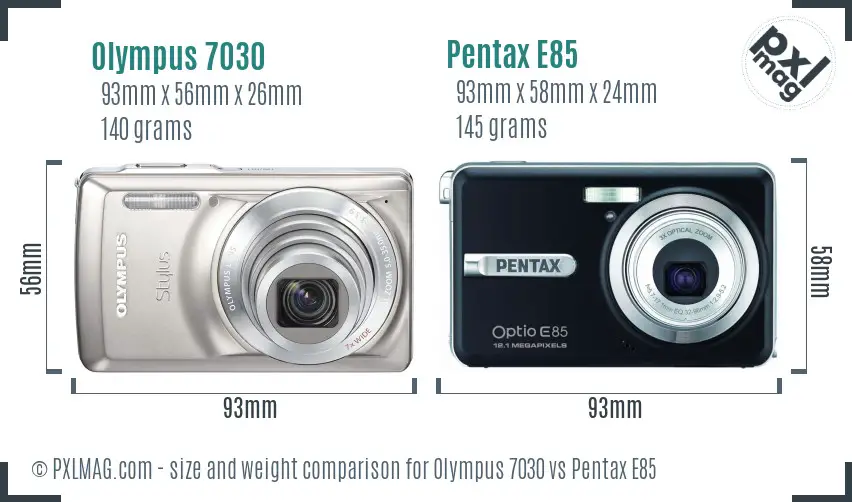 Olympus 7030 vs Pentax E85 size comparison