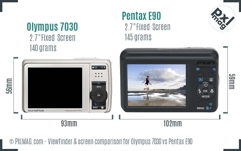 Olympus 7030 vs Pentax E90 Screen and Viewfinder comparison